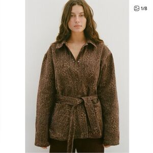 Zara Leopard print belted Denim Jacket